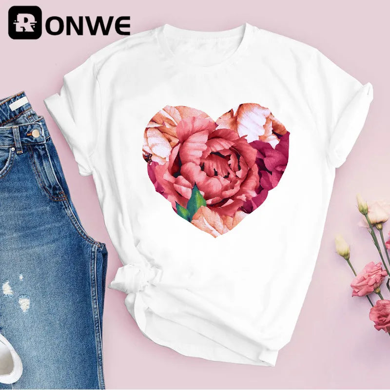 Women Graphic Flower Floral Print T-shirt