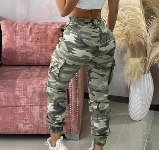 Cargo Pants for Women Camouflage Print Drawstring Pocket