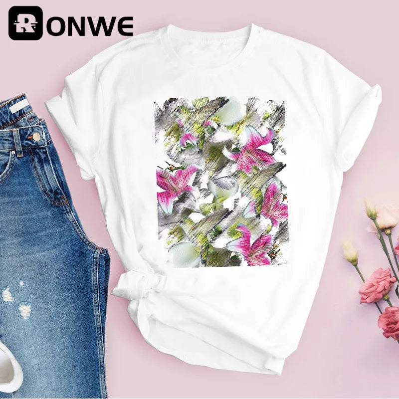 Women Graphic Flower Floral Print T-shirt