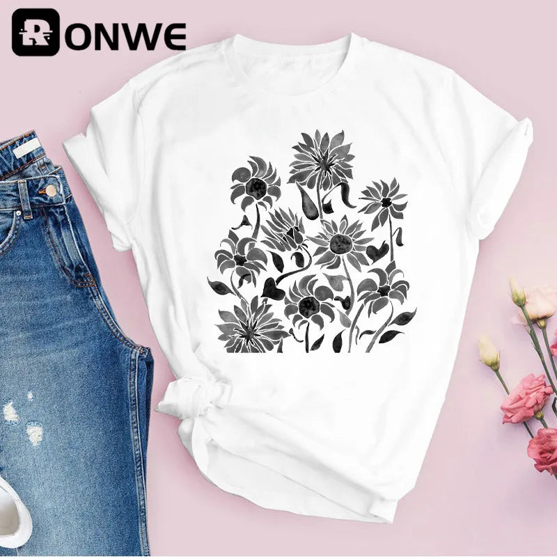 Women Graphic Flower Floral Print T-shirt