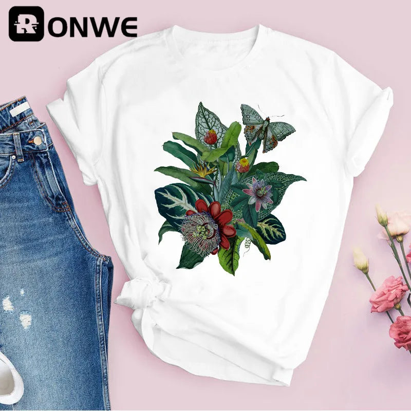 Women Graphic Flower Floral Print T-shirt