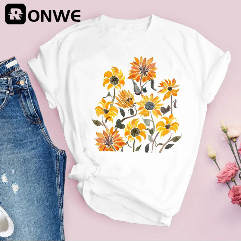 Women Graphic Flower Floral Print T-shirt