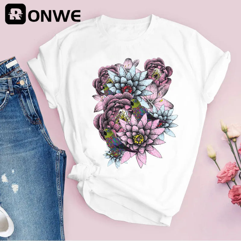 Women Graphic Flower Floral Print T-shirt