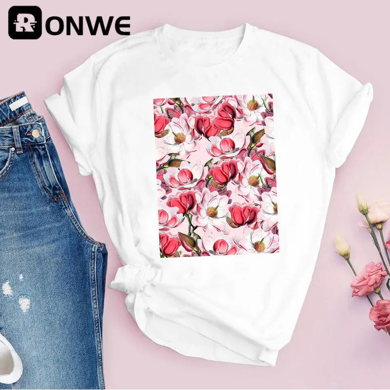 Women Graphic Flower Floral Print T-shirt