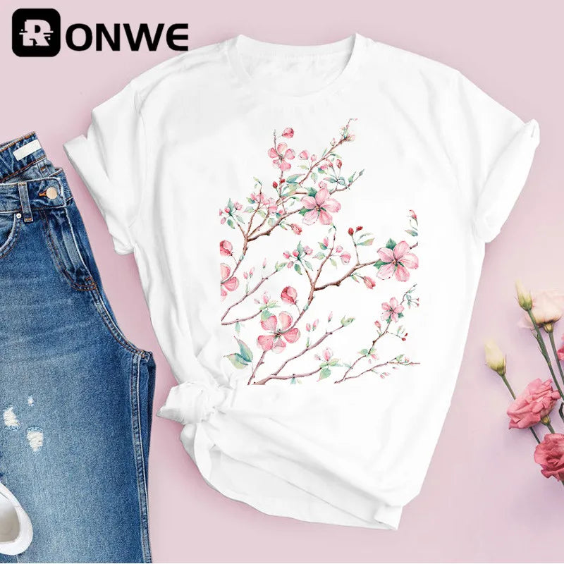 Women Graphic Flower Floral Print T-shirt