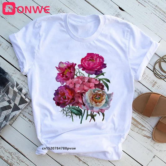 Women Graphic Flower Floral Print T-shirt