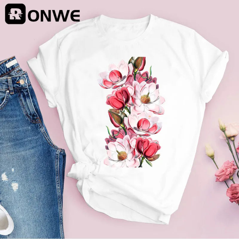 Women Graphic Flower Floral Print T-shirt