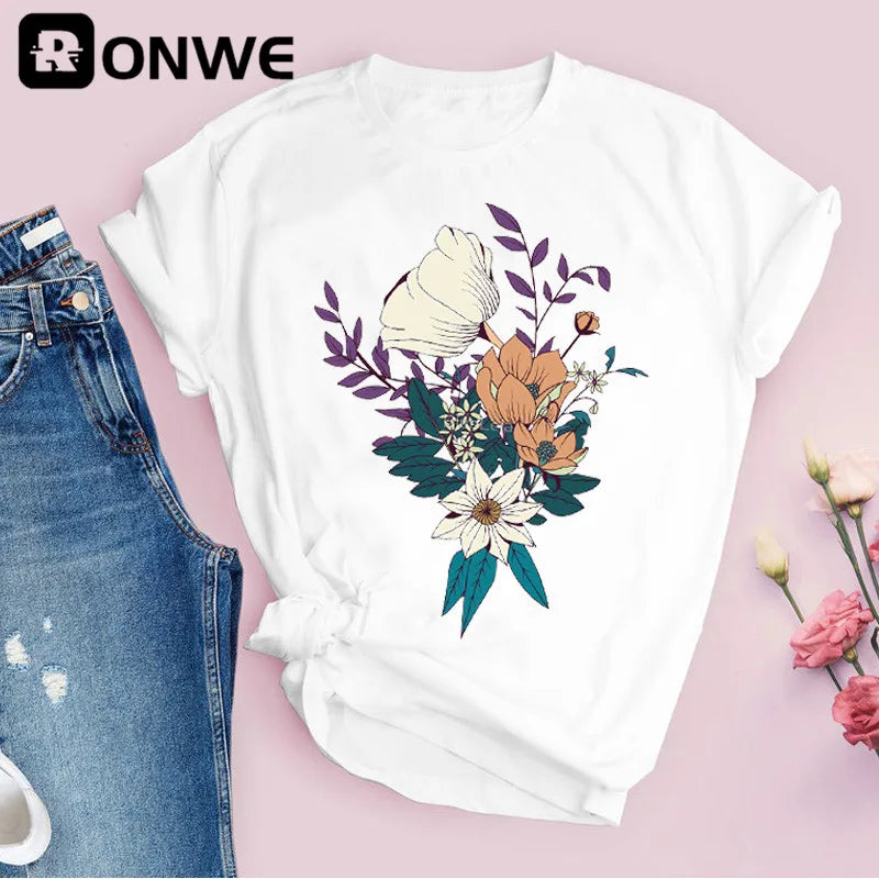 Women Graphic Flower Floral Print T-shirt