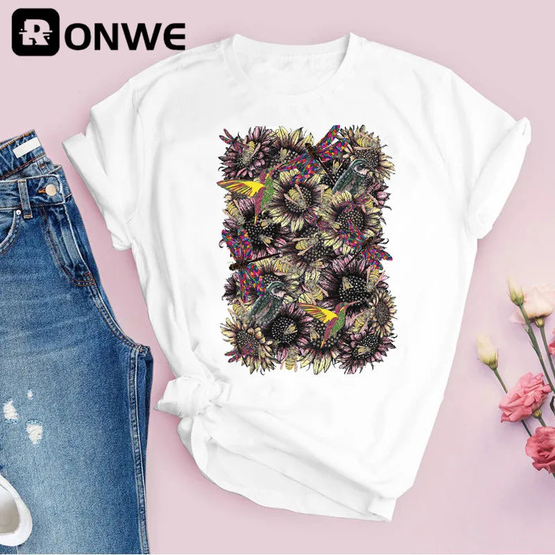 Women Graphic Flower Floral Print T-shirt