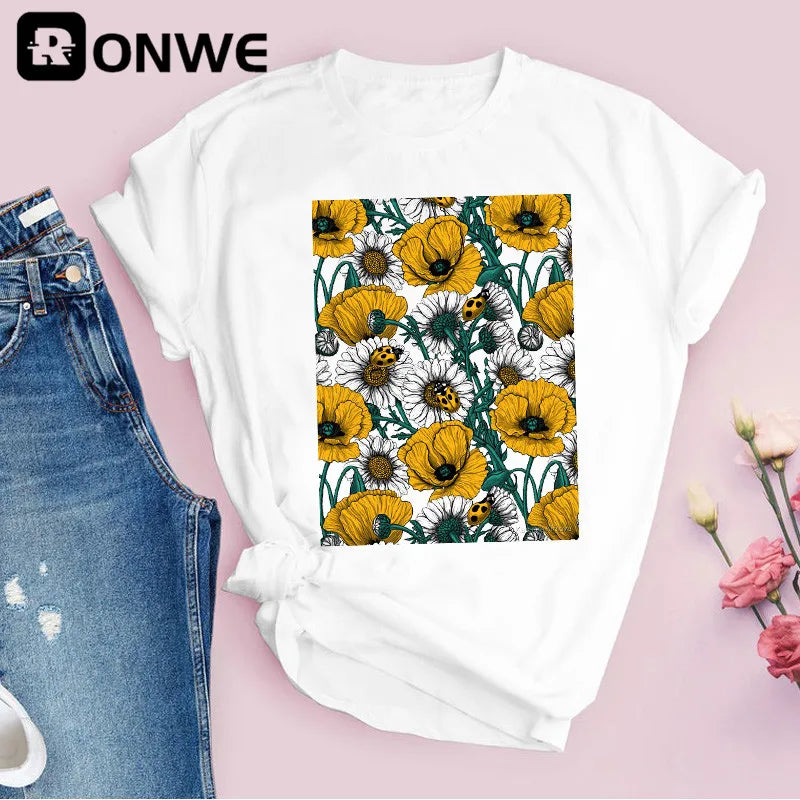 Women Graphic Flower Floral Print T-shirt