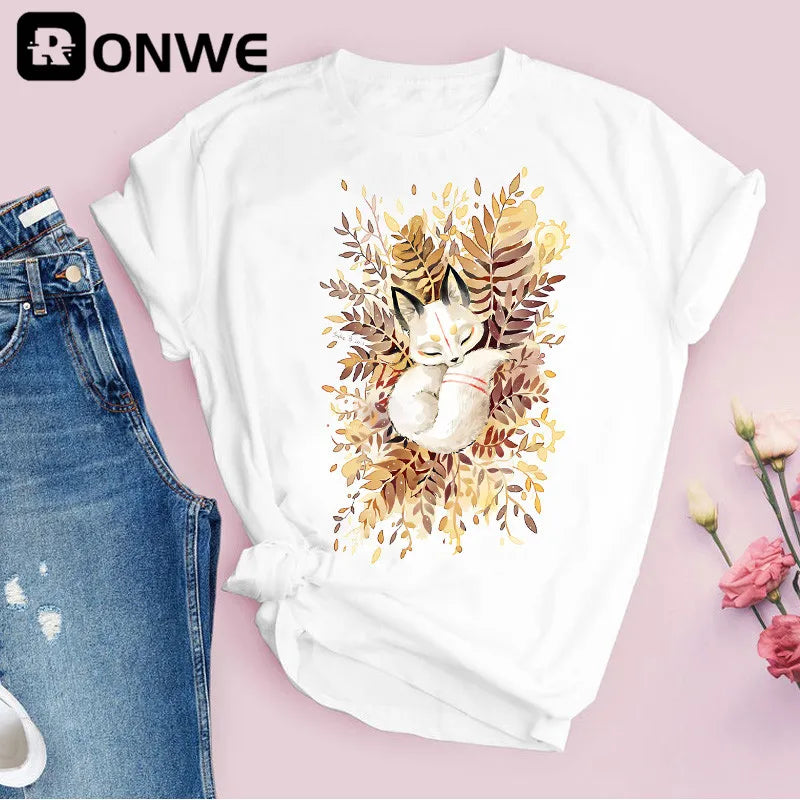 Women Graphic Flower Floral Print T-shirt
