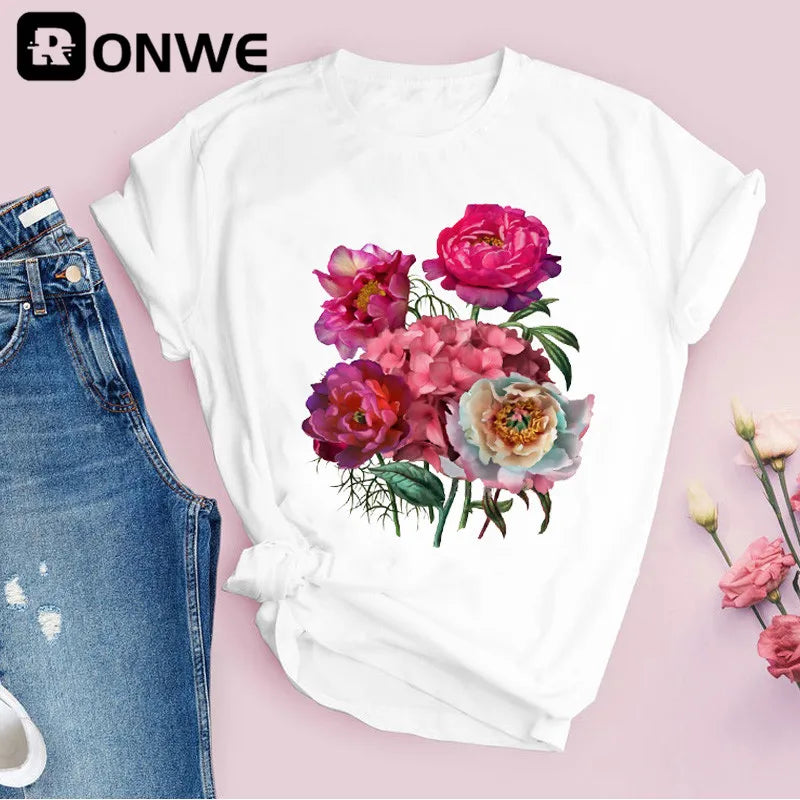 Women Graphic Flower Floral Print T-shirt