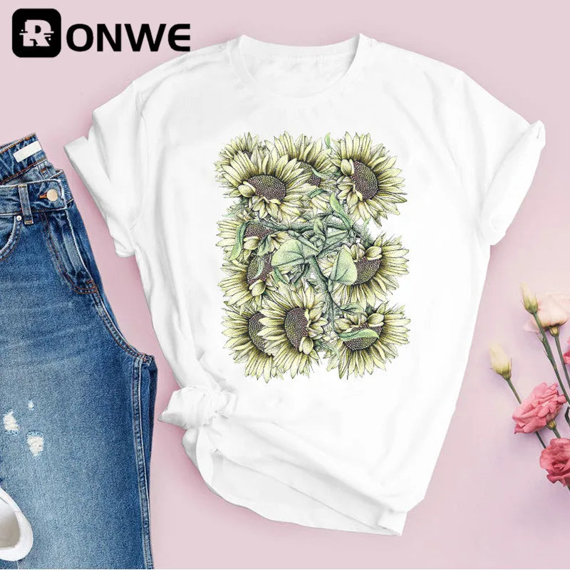 Women Graphic Flower Floral Print T-shirt