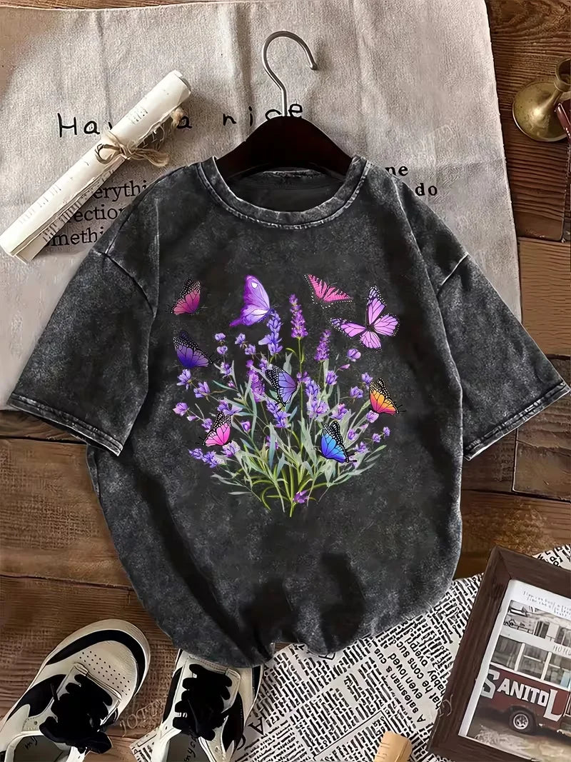 Floral Butterfly Graphic Women's T-Shirt
