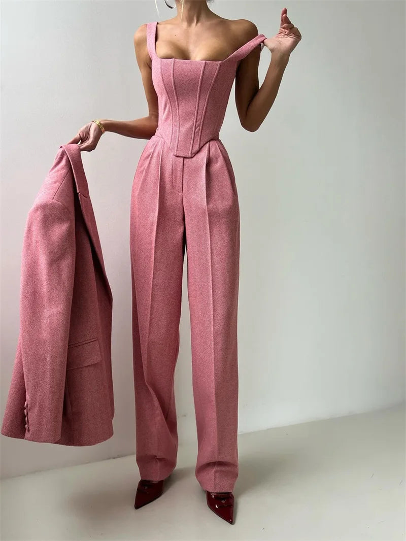 3 Pieces Herringbone  Outfit
