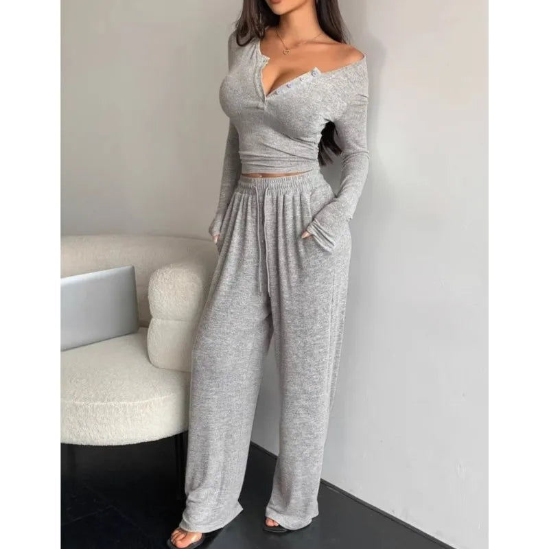 Female Outfits 2 Piece Set Women Spring Autumn Solid