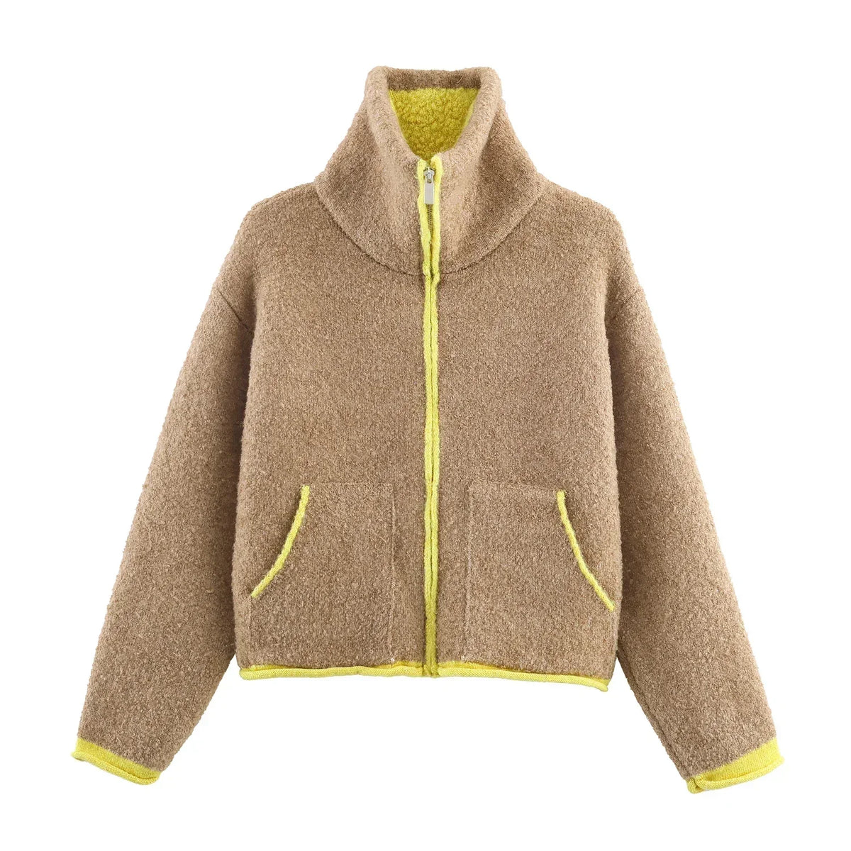 Cozy Women Elegant Blocking Knitted Cropped Cardigan