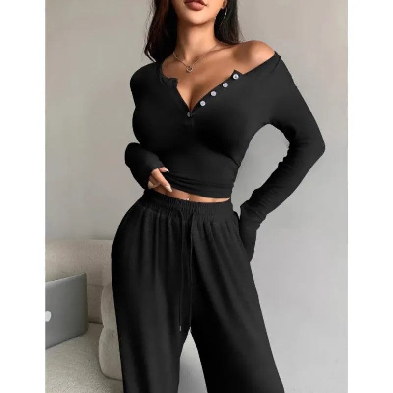 Female Outfits 2 Piece Set Women Spring Autumn Solid