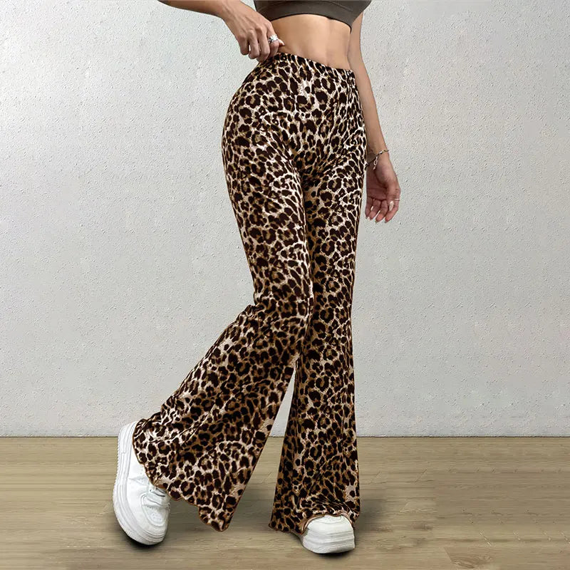 High Waist Leopard Print Flare Leggings Pants