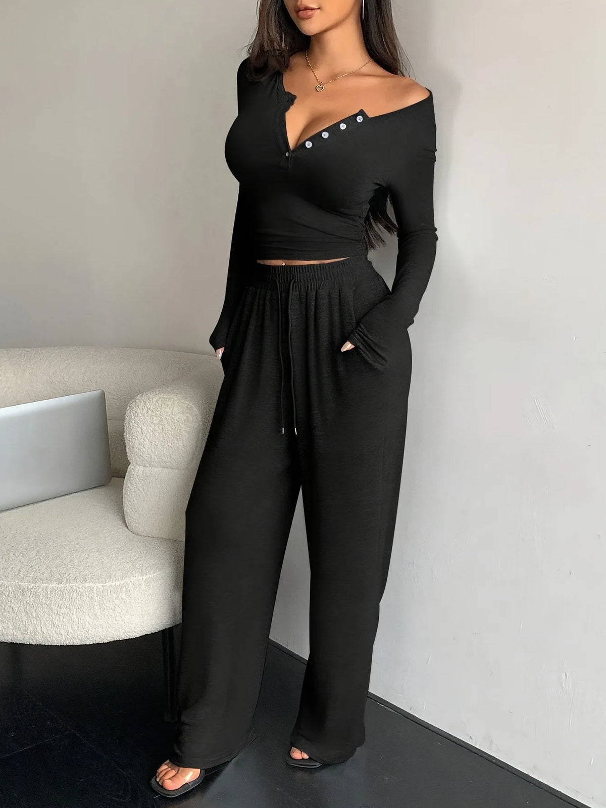 Female Outfits 2 Piece Set Women Spring Autumn Solid