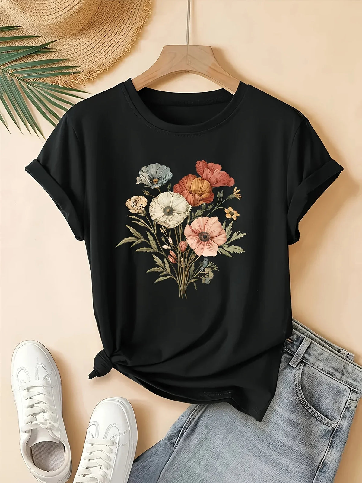 Floral Fashion Tee Breathable Women's Casual Fashion T-Shirt