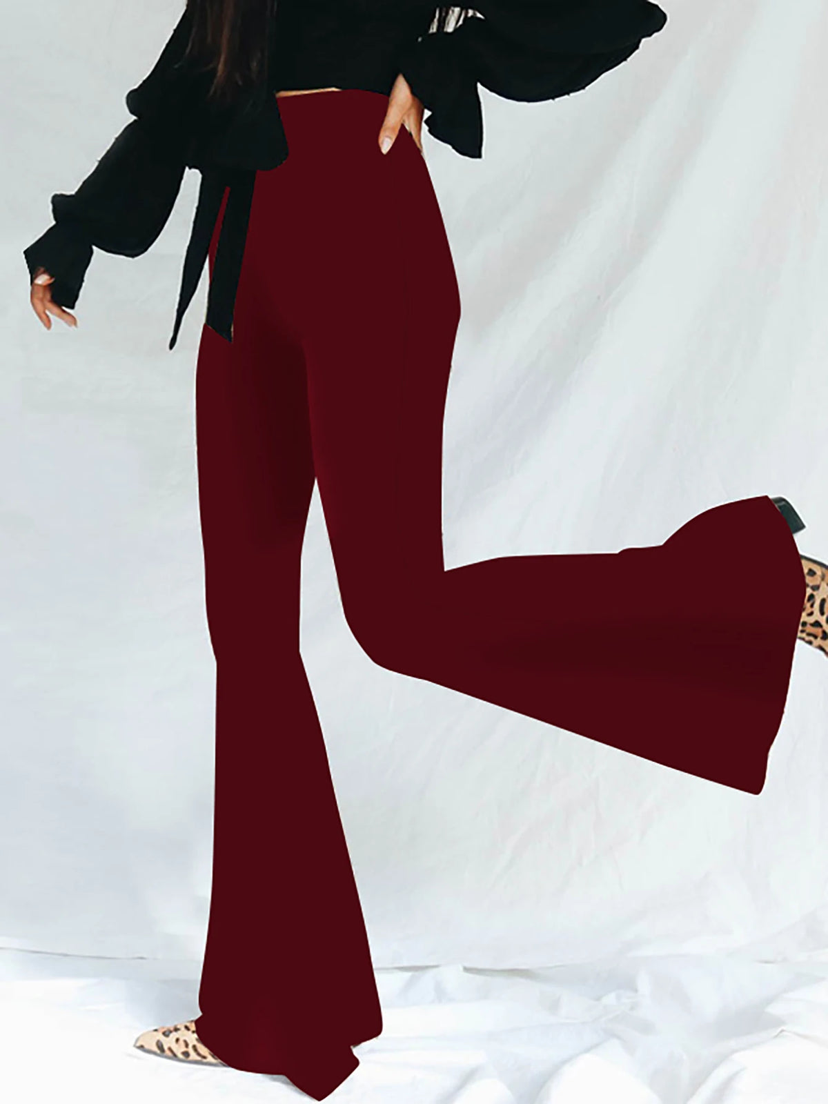 Hugcitar High Waist Leopard Print Flare Leggings