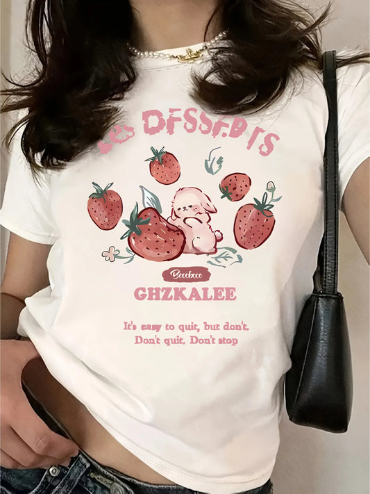 Women's T-Shirt - Cute Strawberry & Rabbit Graphic