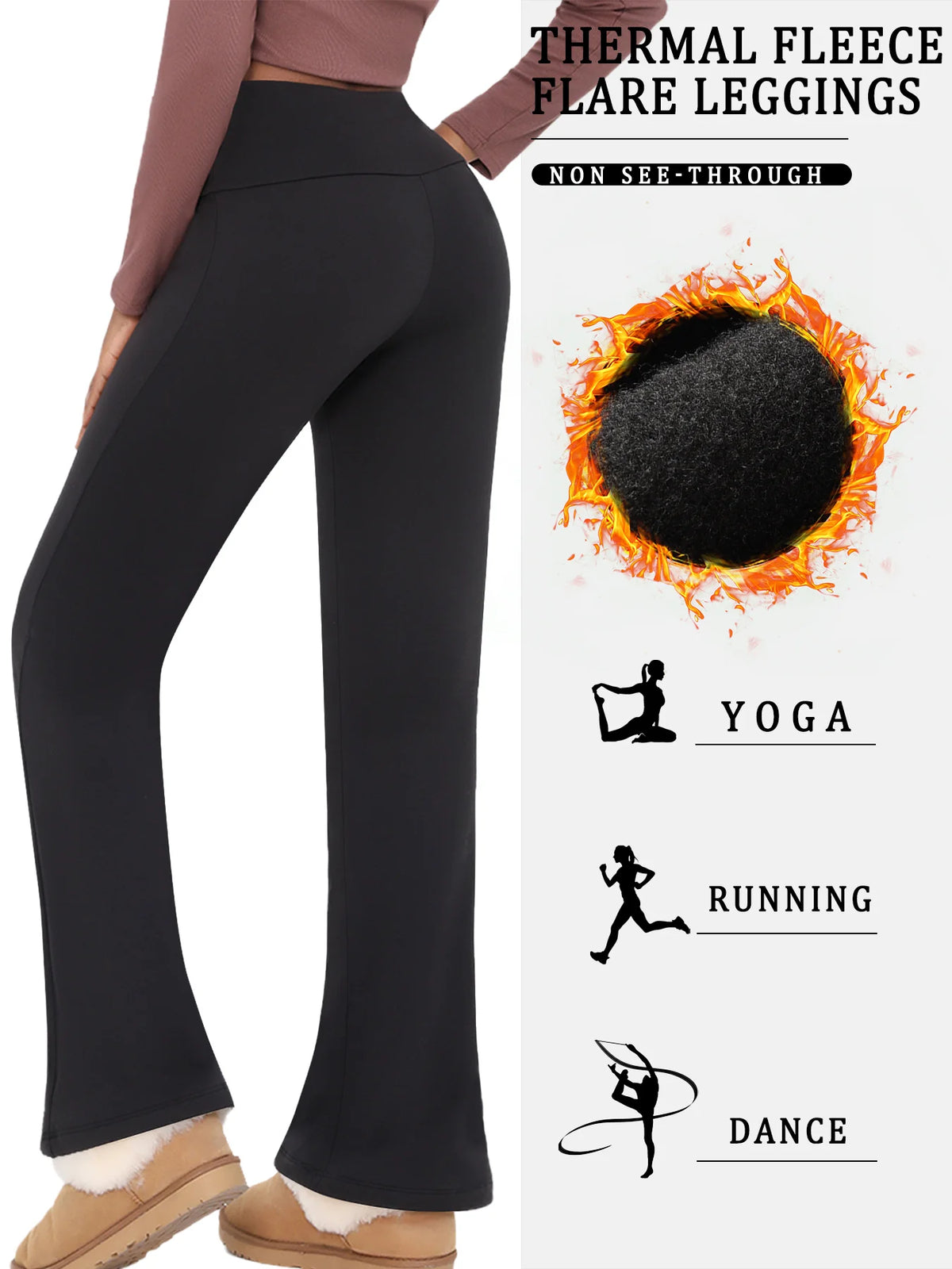 High Waisted Fleece lining Flare Leggings for Women - Super Soft Pants