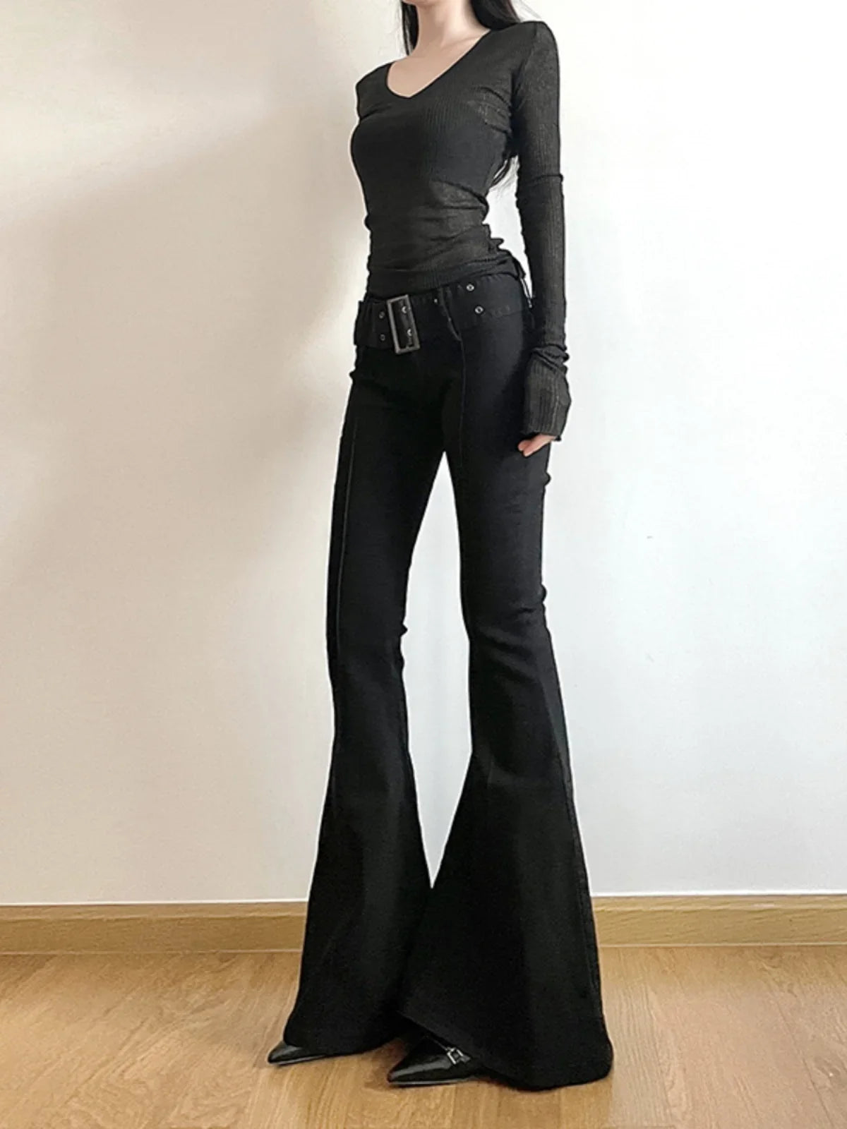 Women's Black Jeans Flare Pants Y2k Retro Emo Streetwear Fashion Trousers Harajuku Wide Yoga Pants 90s Aesthetic Clothes