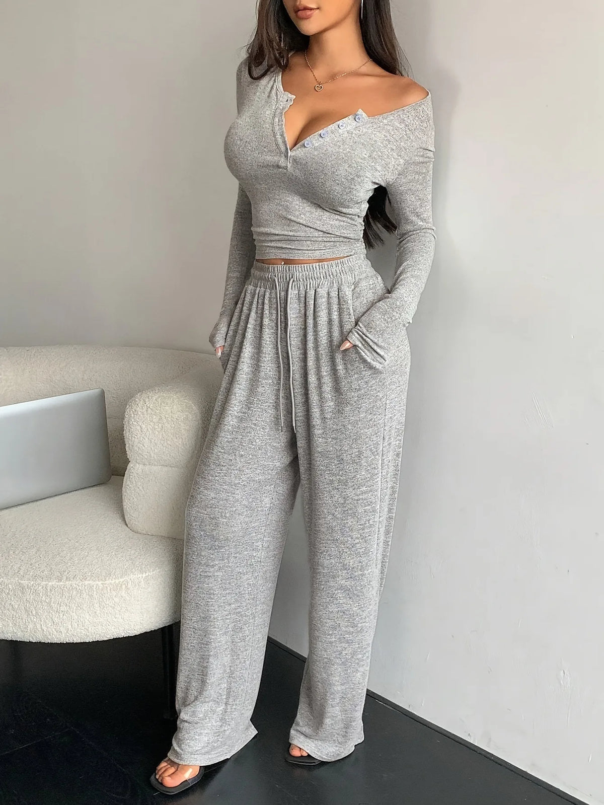 Female Outfits 2 Piece Set Women Spring Autumn Solid