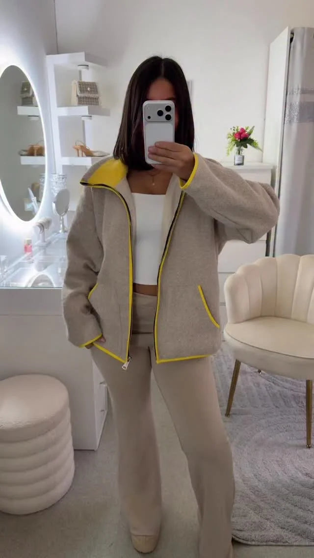Cozy Women Elegant Blocking Knitted Cropped Cardigan