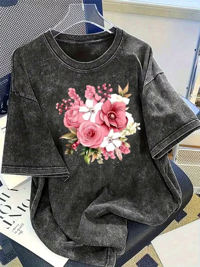 Floral Butterfly Graphic Women's T-Shirt