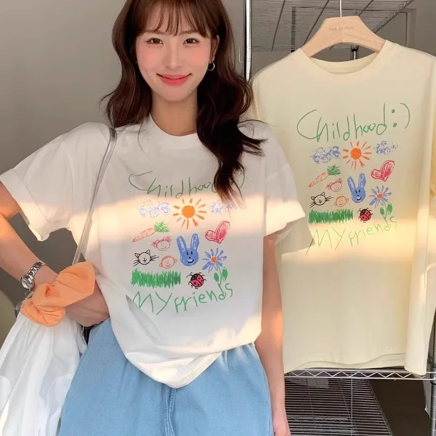 Women's T-shirt Vintage Floral Print Summer Round Neck Top