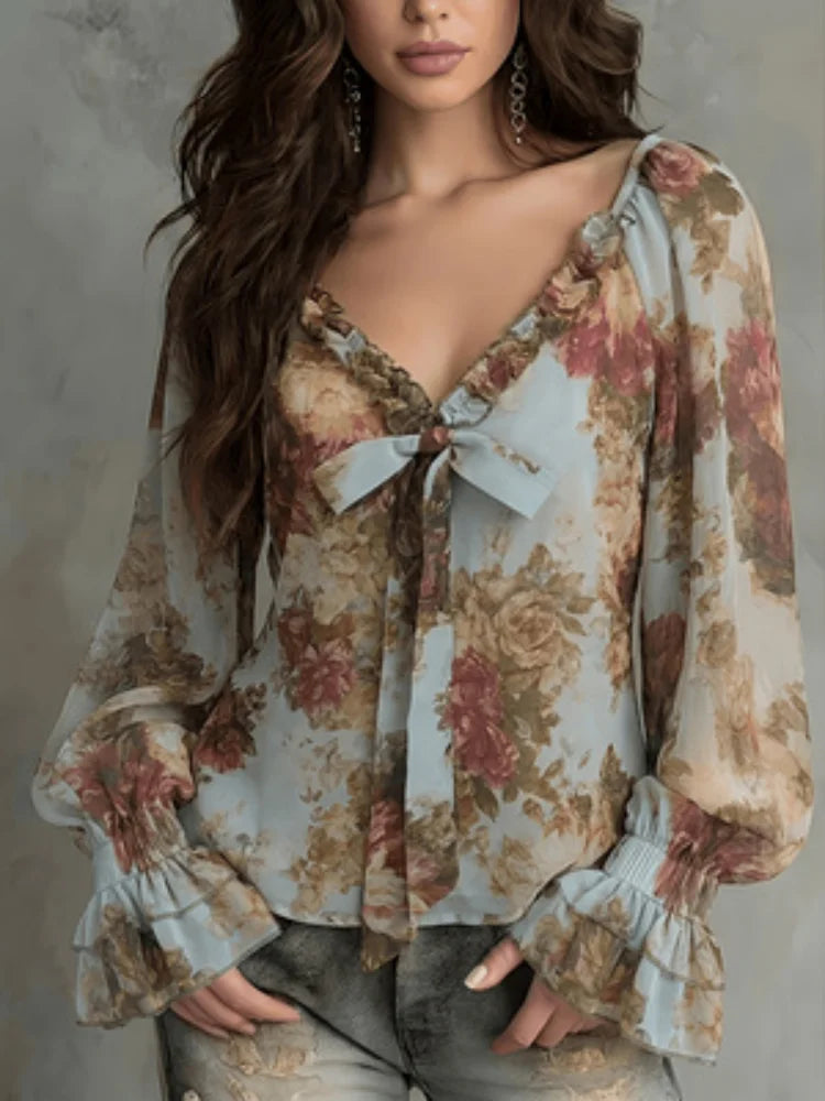 Women's Vintage Floral Print Shirt