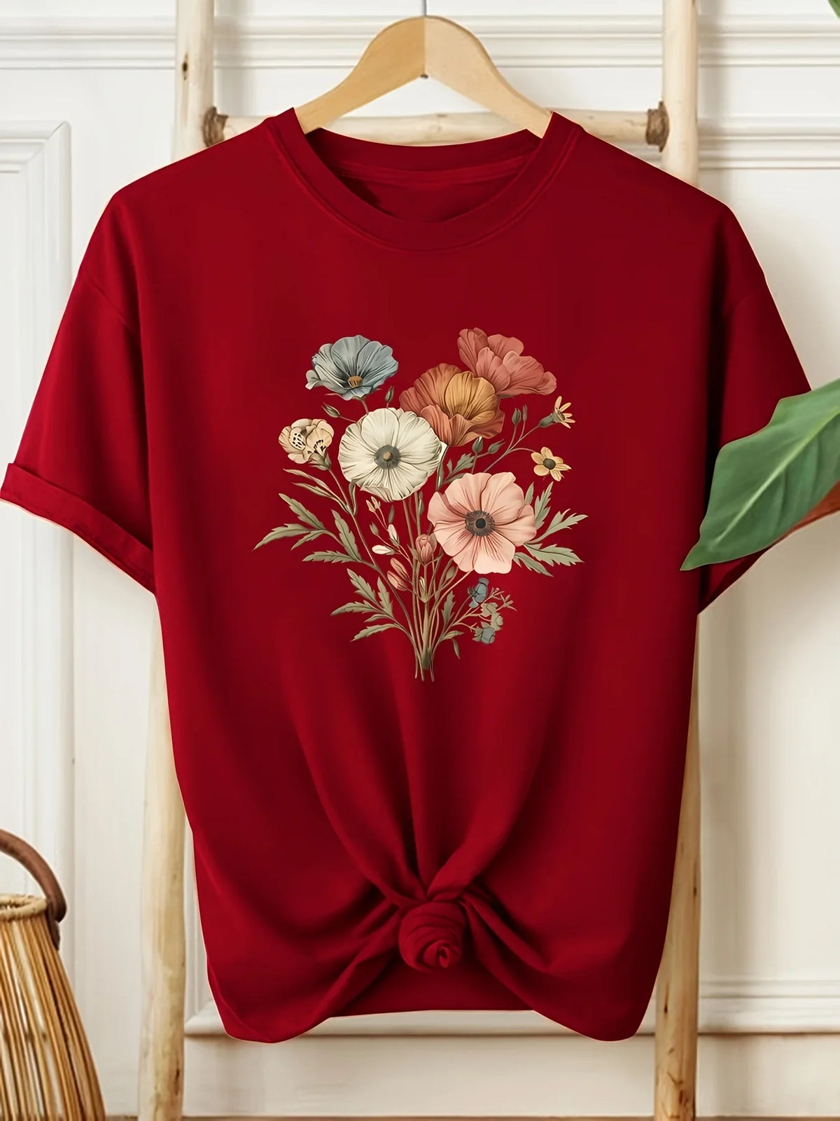 Floral Fashion Tee Breathable Women's Casual Fashion T-Shirt