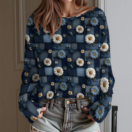 Women's Floral Print Off Shoulder Long Sleeve T-Shirt
