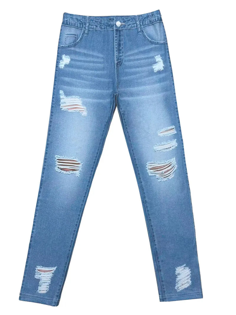 Ladies Printed Denim Look