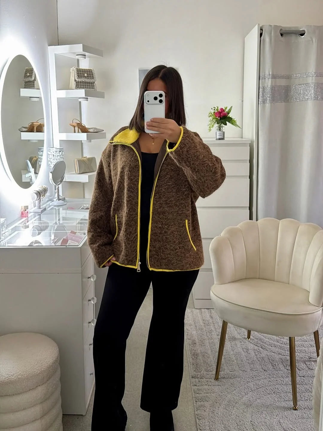 Cozy Women Elegant Blocking Knitted Cropped Cardigan
