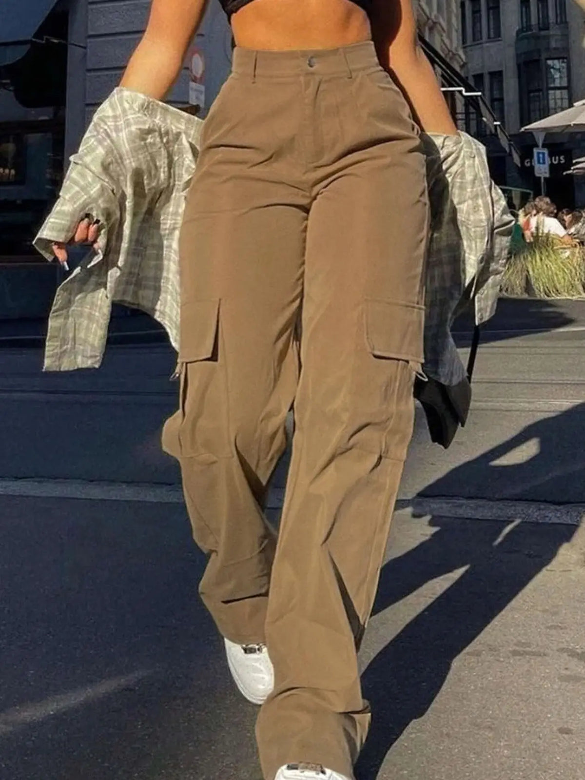 Women's Plain High Waist Cargo Pants