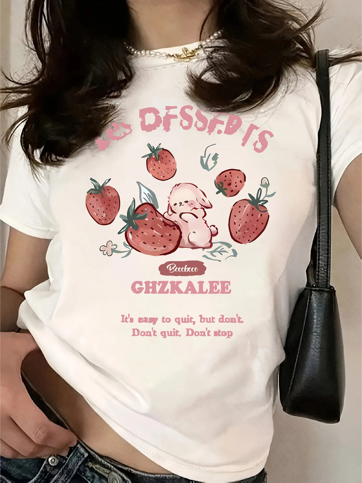Women's T-Shirt - Cute Strawberry & Rabbit Graphic
