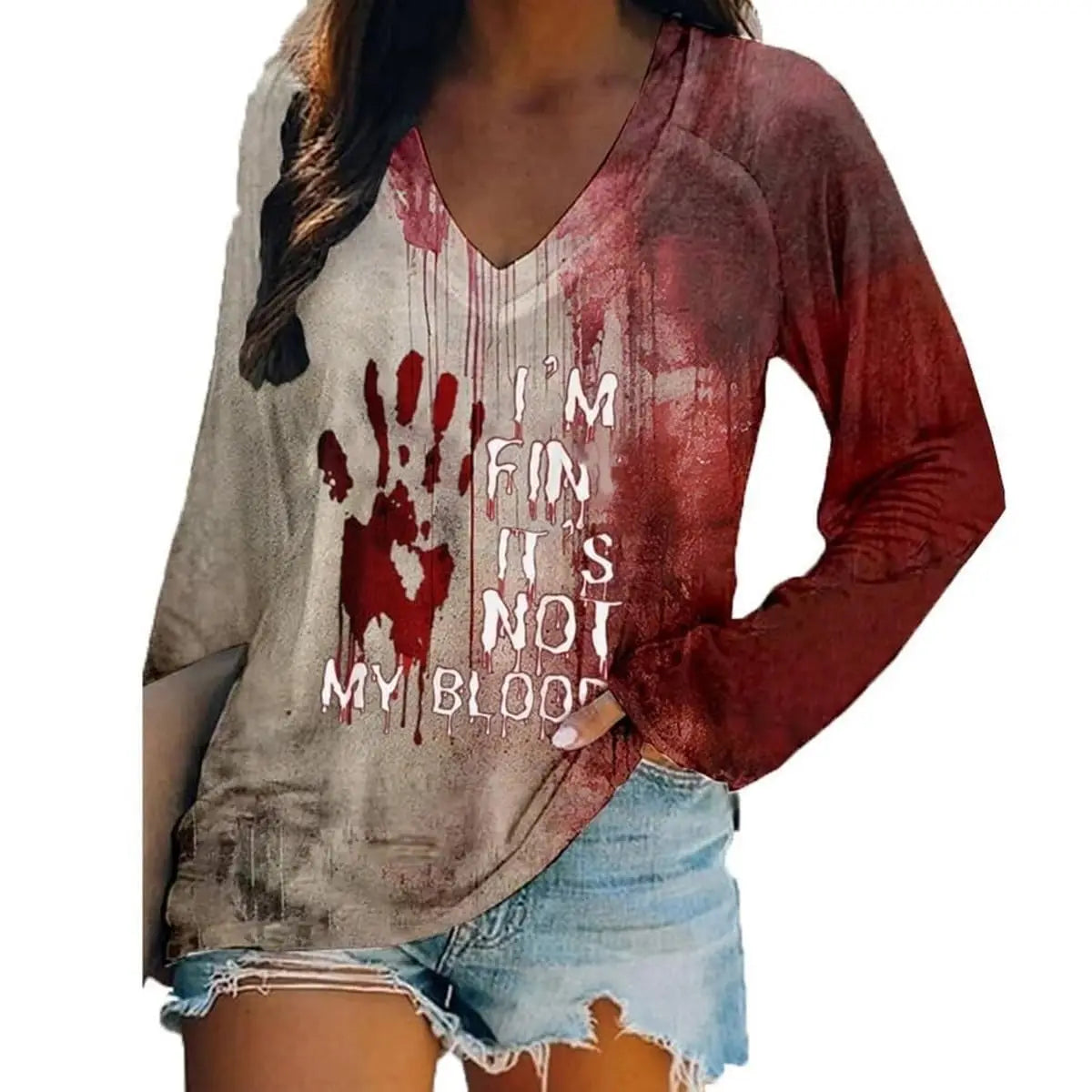 Halloween Bloody Print 3D Graphic Long Sleeve T-Shirt