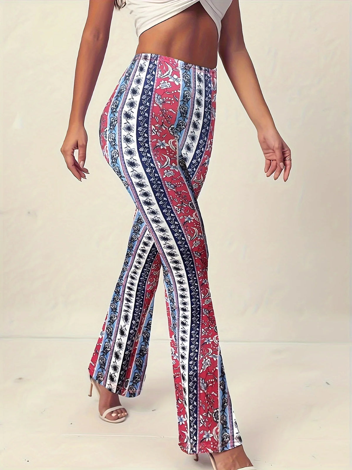 Ladies' Elegant Floral Print Flared Pants
