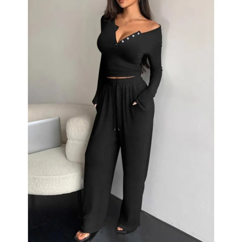 Female Outfits 2 Piece Set Women Spring Autumn Solid