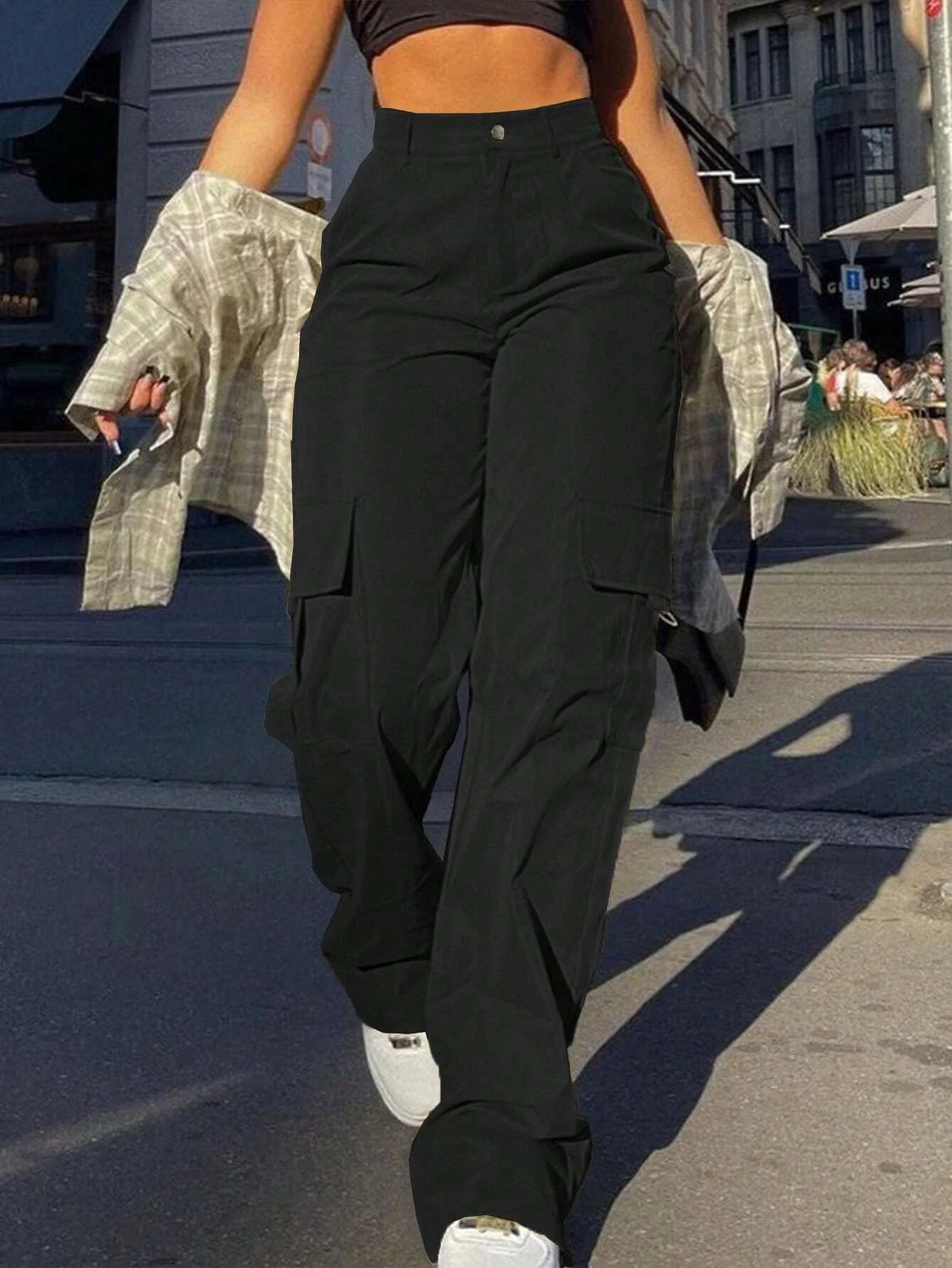 Women's Plain High Waist Cargo Pants
