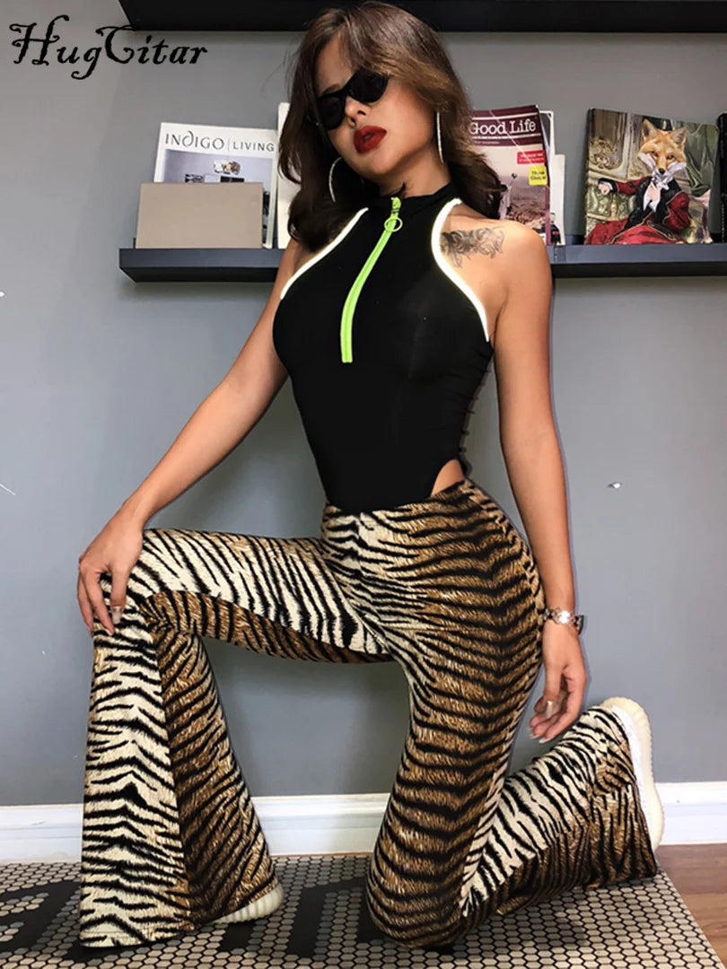 Hugcitar High Waist Leopard Print Flare Leggings