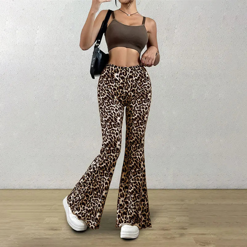 High Waist Leopard Print Flare Leggings Pants