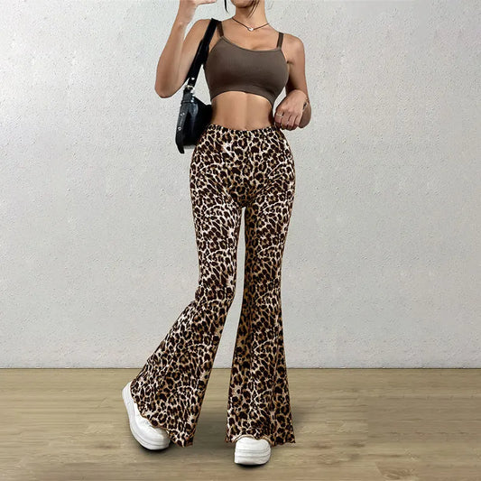 High Waist Leopard Print Flare Leggings Pants