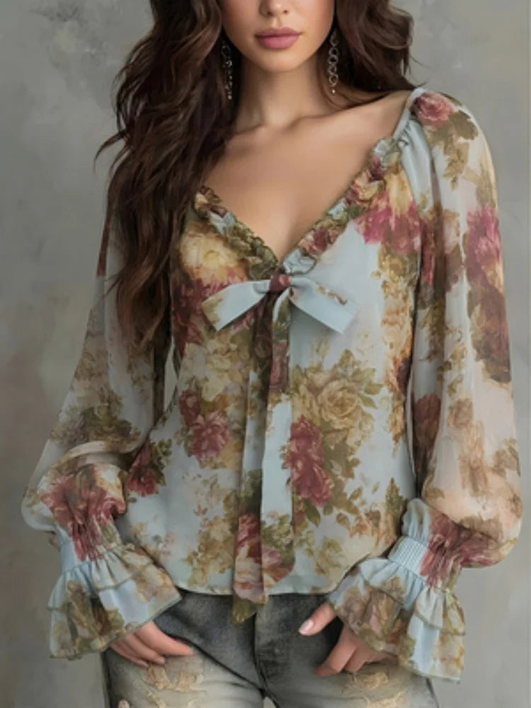 Women's Vintage Floral Print Shirt