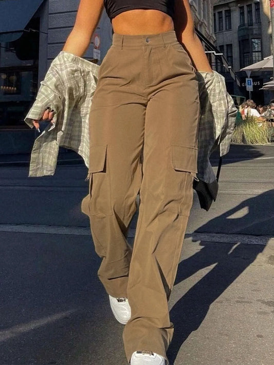 Women's Plain High Waist Cargo Pants