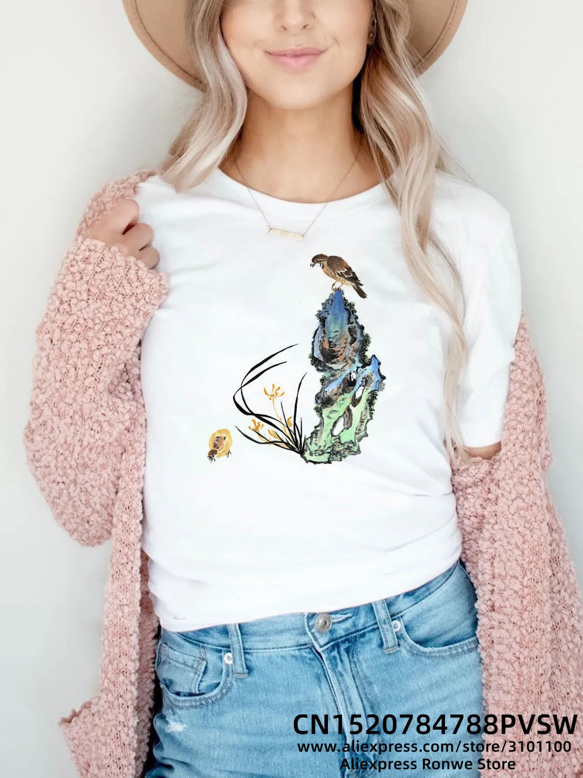 Flower Butterfly Women Print T-shirt